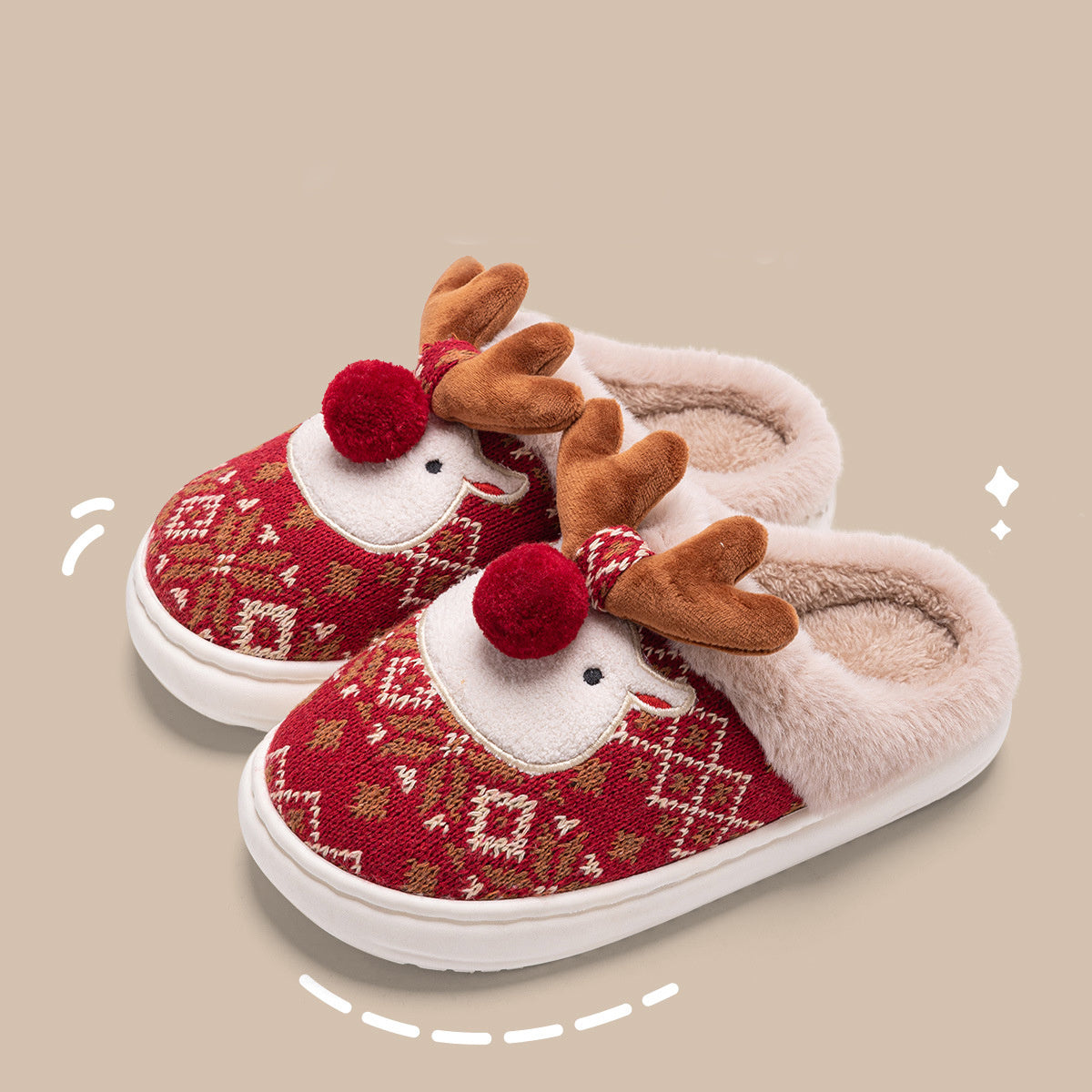 Women’s Fuzzy Christmas Elk Plush Winter Slippers