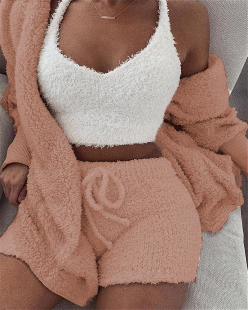 3PCS Women’s Pajama Set Crop Top & Drawstring Shorts