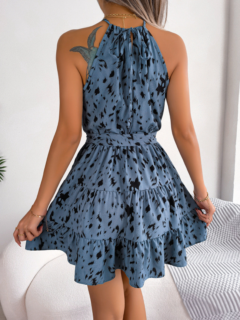 Women’s Casual Leopard Print Ruffled Summer Dress