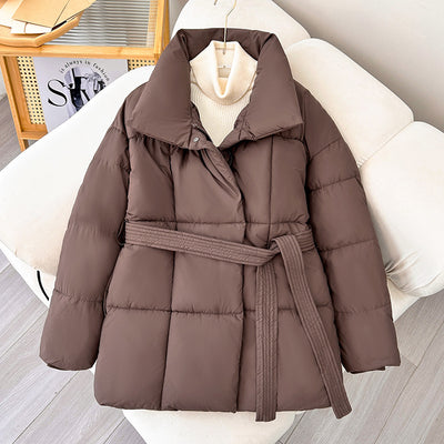 Women’s Winter Plaid Lapel Coat with Lace-Up Design