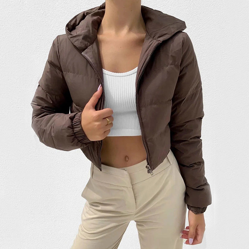 Women’s Winter Hooded Short Coat with Zipper Jacket