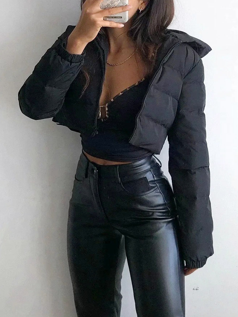 Women’s Winter Hooded Short Coat with Zipper Jacket
