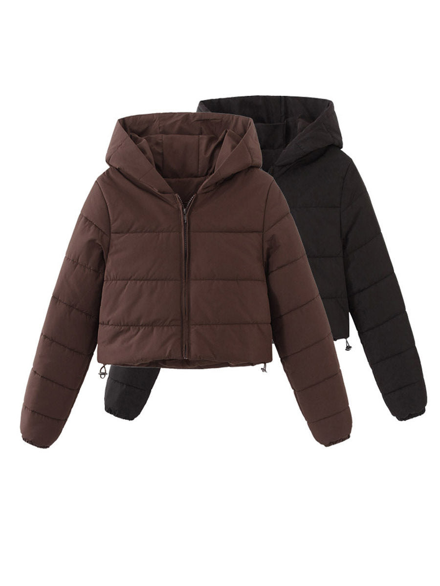 Women’s Winter Hooded Short Coat with Zipper Jacket