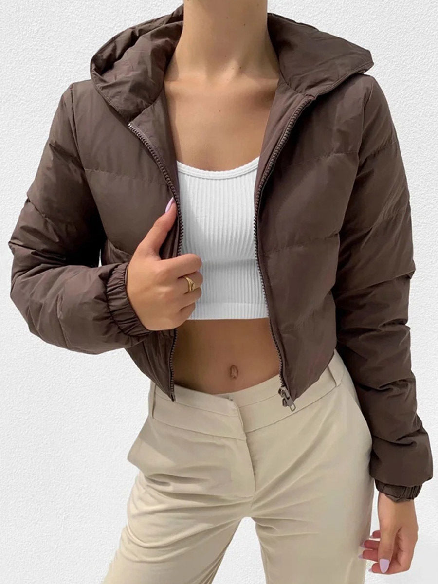 Women’s Winter Hooded Short Coat with Zipper Jacket