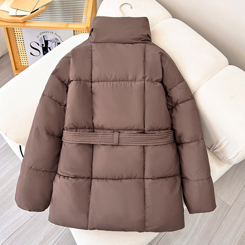 Women’s Winter Plaid Lapel Coat with Lace-Up Design