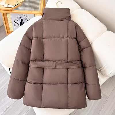 Women’s Winter Plaid Lapel Coat with Lace-Up Design