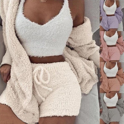 3PCS Women’s Pajama Set Crop Top & Drawstring Shorts