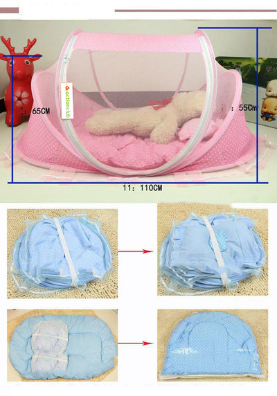 Foldable Baby Bed with Pillow & Mosquito Net Set