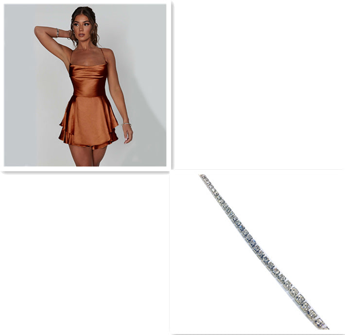 Women’s Satin Lace-Up Backless A-Line Short Dress