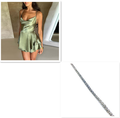 Women’s Satin Lace-Up Backless A-Line Short Dress