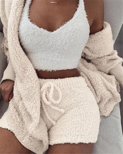 3PCS Women’s Pajama Set Crop Top & Drawstring Shorts