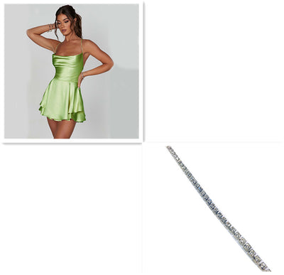 Women’s Satin Lace-Up Backless A-Line Short Dress