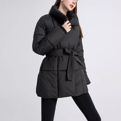 Women’s Winter Plaid Lapel Coat with Lace-Up Design