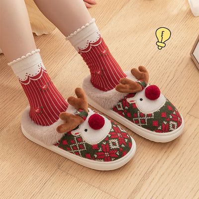 Women’s Fuzzy Christmas Elk Plush Winter Slippers