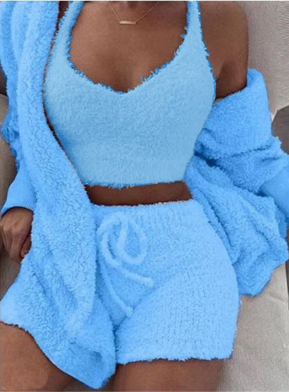 3PCS Women’s Pajama Set Crop Top & Drawstring Shorts