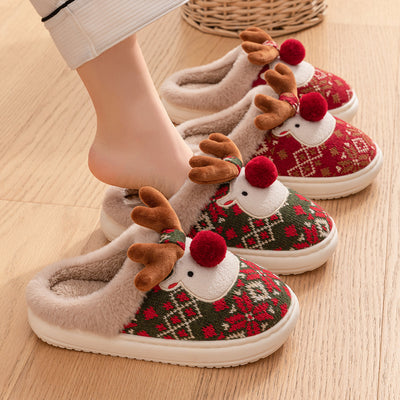 Women’s Fuzzy Christmas Elk Plush Winter Slippers
