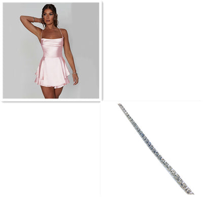 Women’s Satin Lace-Up Backless A-Line Short Dress