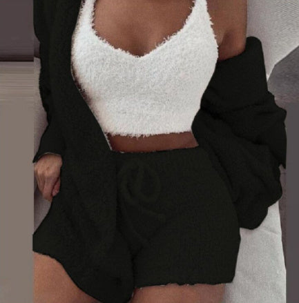 3PCS Women’s Pajama Set Crop Top & Drawstring Shorts