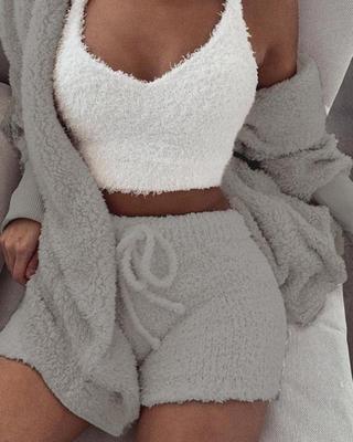 3PCS Women’s Pajama Set Crop Top & Drawstring Shorts