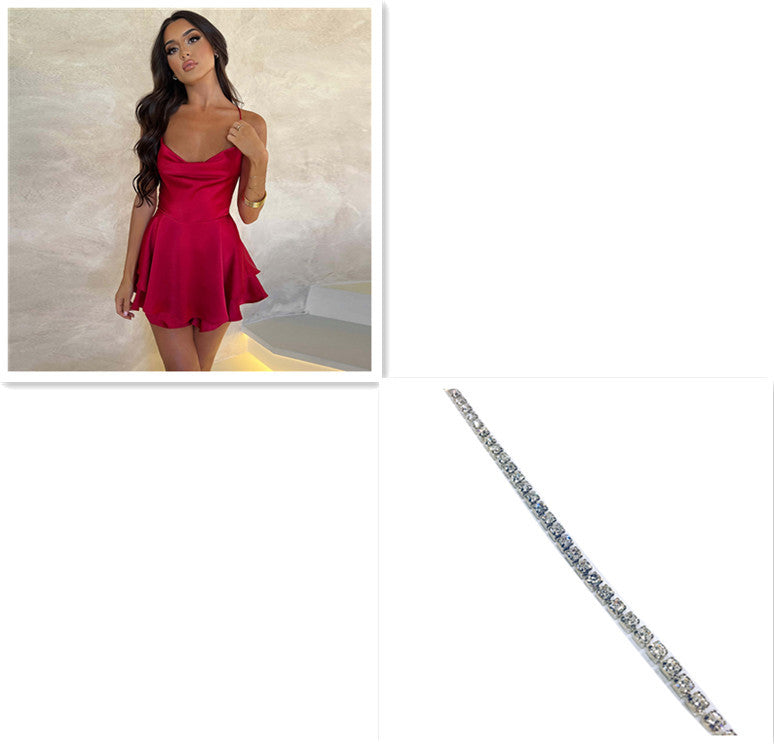 Women’s Satin Lace-Up Backless A-Line Short Dress