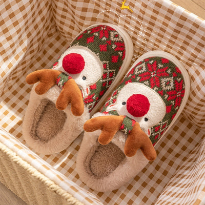 Women’s Fuzzy Christmas Elk Plush Winter Slippers