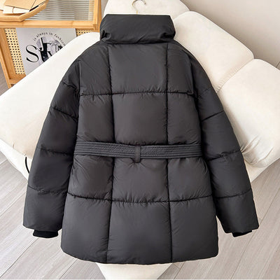 Women’s Winter Plaid Lapel Coat with Lace-Up Design