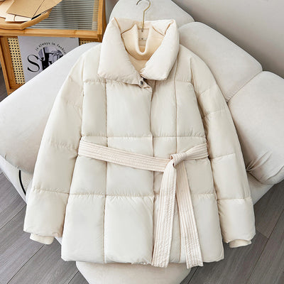 Women’s Winter Plaid Lapel Coat with Lace-Up Design