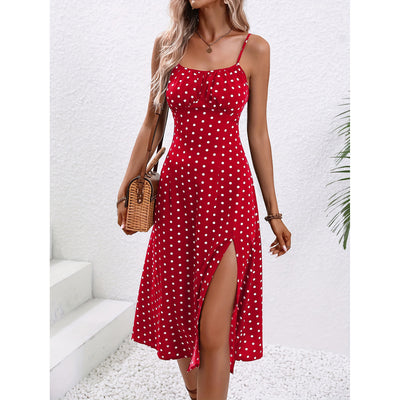 Women’s Polka Dot Print Summer Suspender Split Dress
