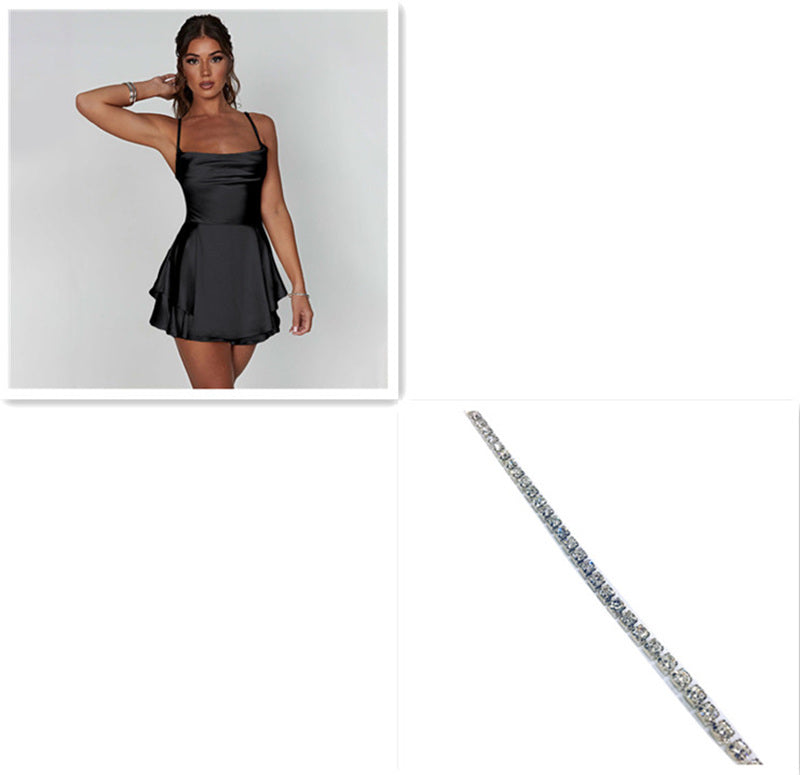 Women’s Satin Lace-Up Backless A-Line Short Dress
