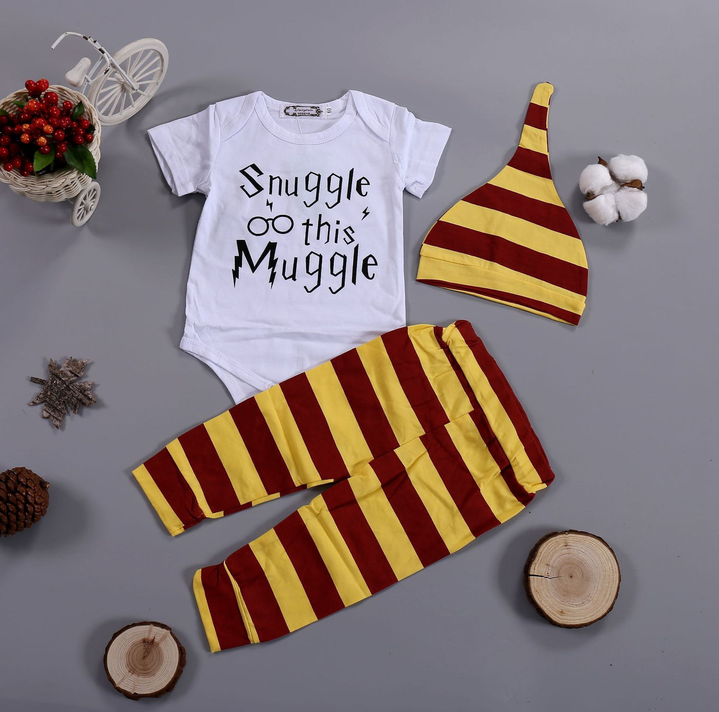 3-piece Set Cotton Rompers Striped Pants For Babies