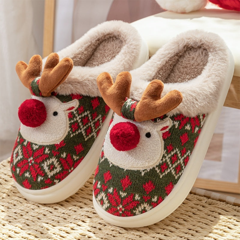 Women’s Fuzzy Christmas Elk Plush Winter Slippers