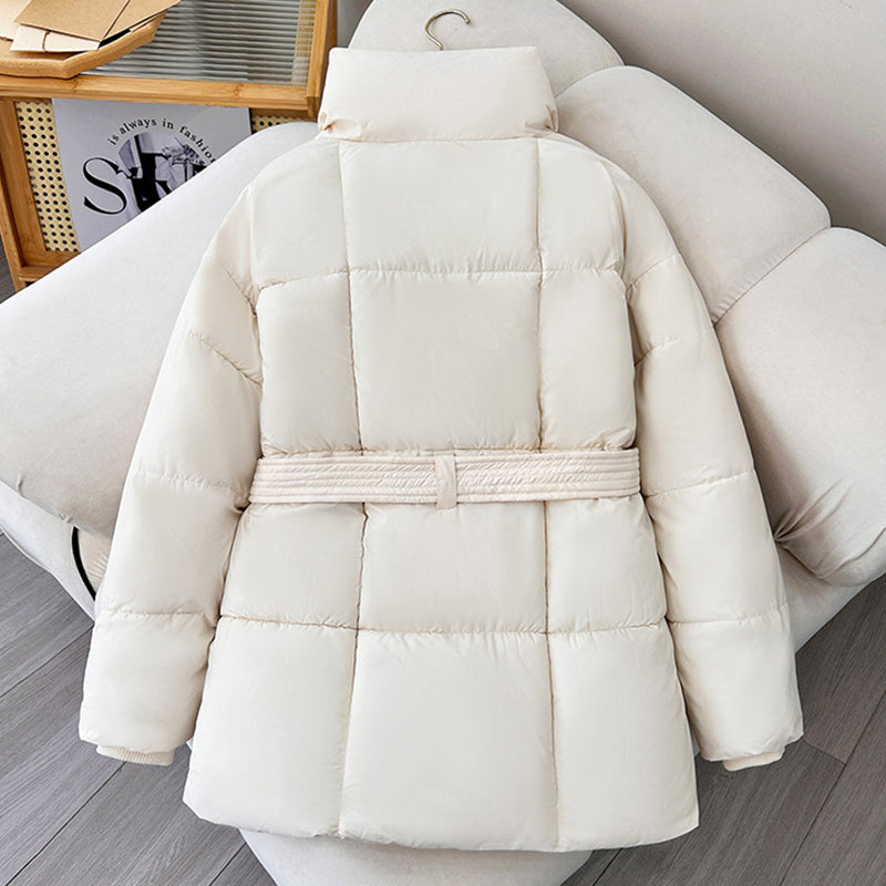 Women’s Winter Plaid Lapel Coat with Lace-Up Design