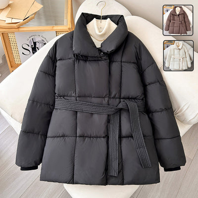 Women’s Winter Plaid Lapel Coat with Lace-Up Design
