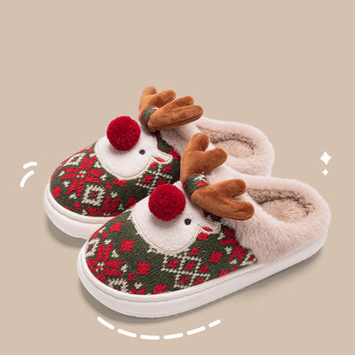 Women’s Fuzzy Christmas Elk Plush Winter Slippers