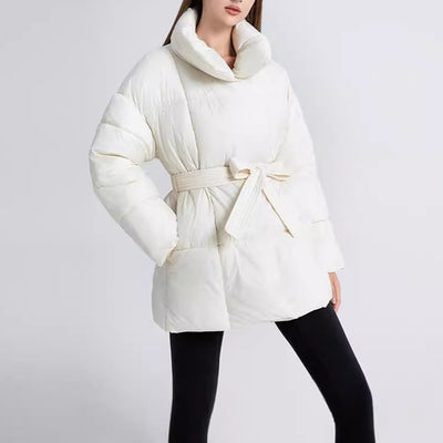 Women’s Winter Plaid Lapel Coat with Lace-Up Design